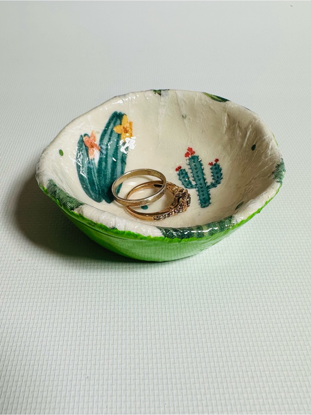 Handcrafted Clay & Resin Green Cactus Trinket Dish
